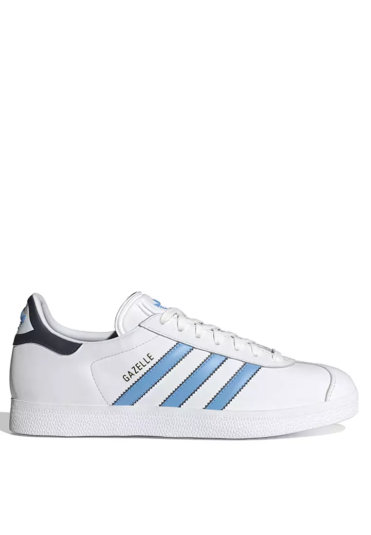Adidas gazelle leather white blue discount
