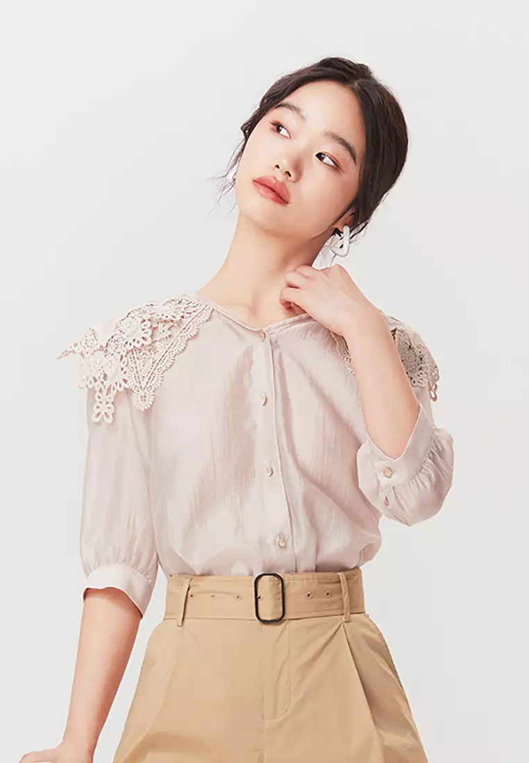 新品■rosymonster /collar embroidery blouse Buy Hopeshow Embroidery Lace Collar Silk Blouse 2025 Online