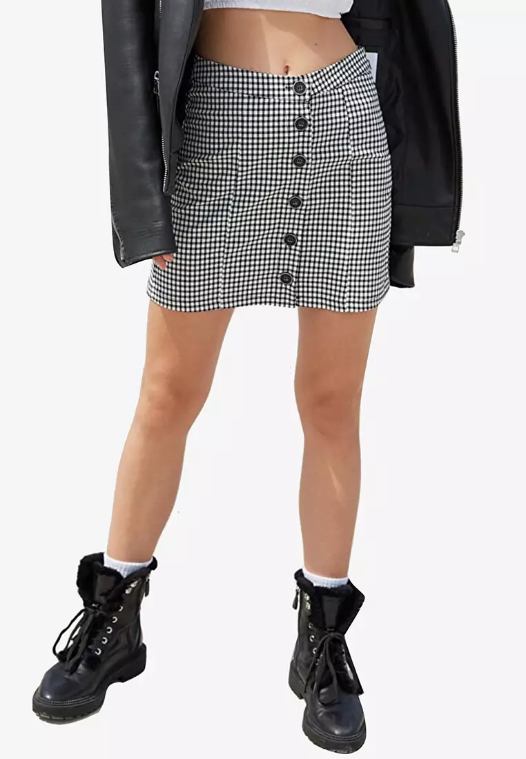 Gingham button clearance skirt