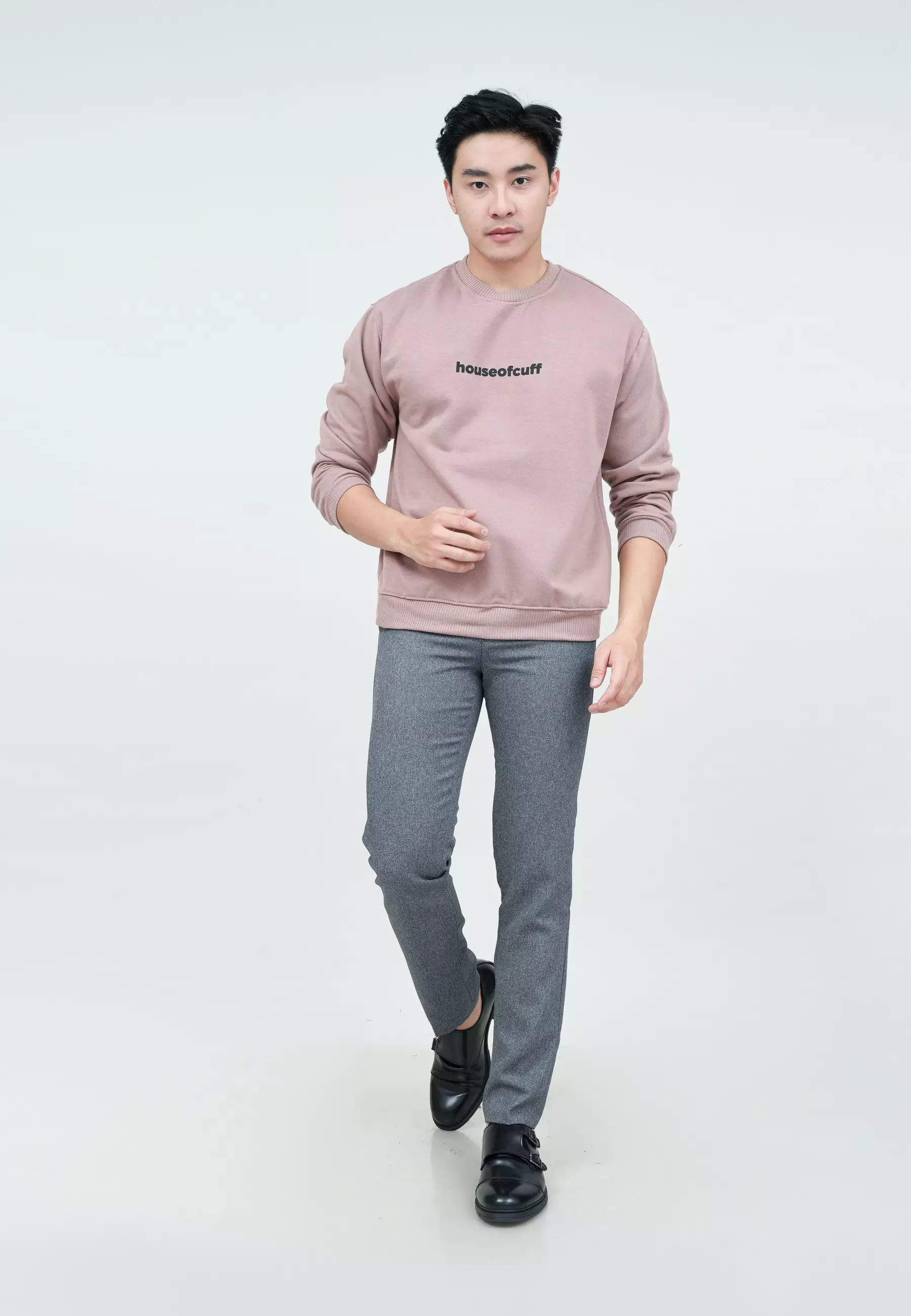 Sweater Basic Lengan Panjang Baju Sweater Tebal Kata Merah Muda