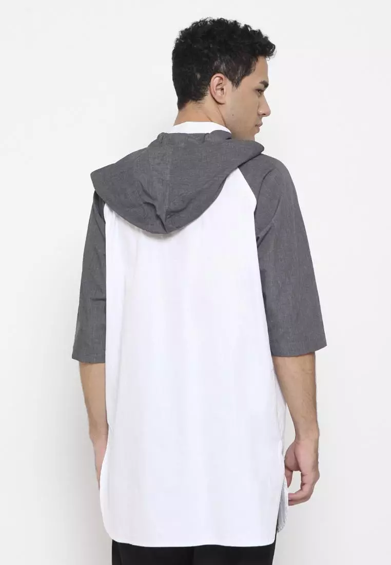 Zayidan Baju Koko Gamis Muslim Pria Mumtaz Hoodie - Putih