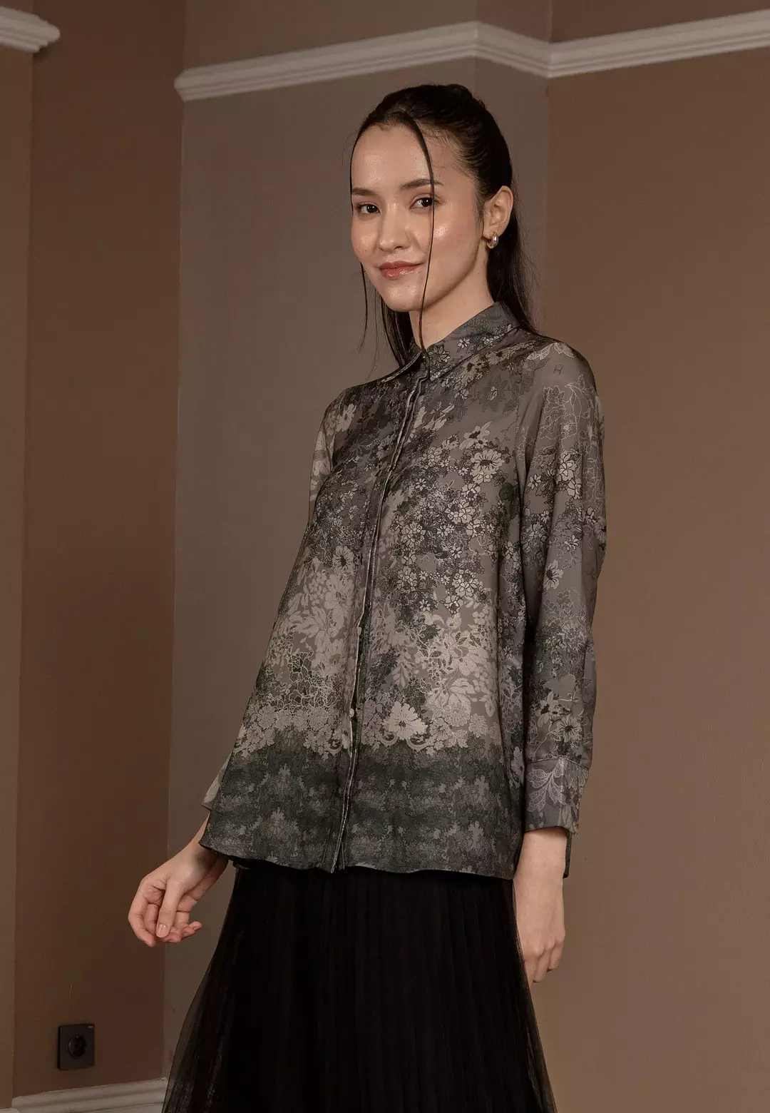 HijabChic Maia Top Olive Ash - Baju Lebaran Klasik Motif Floral