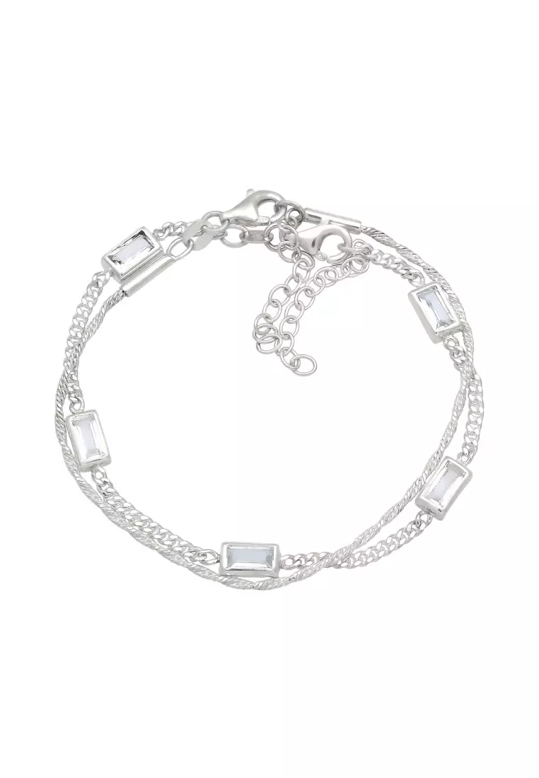 Gelang Perhiasan Perak 925 Wanita Rectangle White Topaz