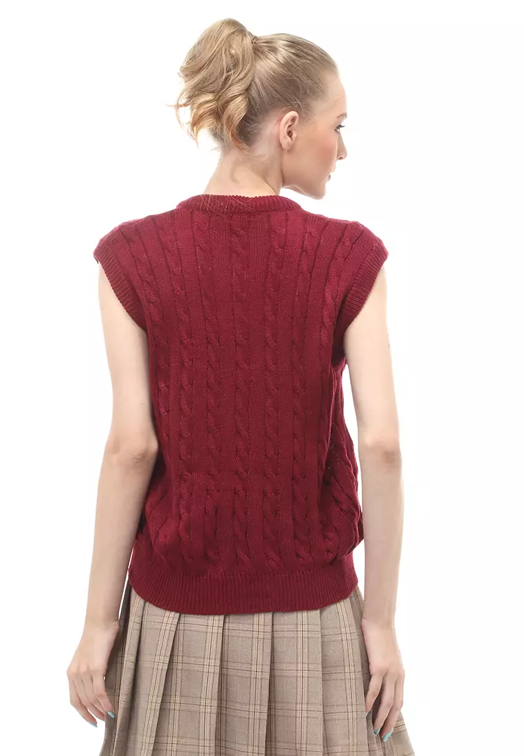 Urice Vest Rajut Atasan Wanita V-neck Sleeves Design Elegant - Maroon