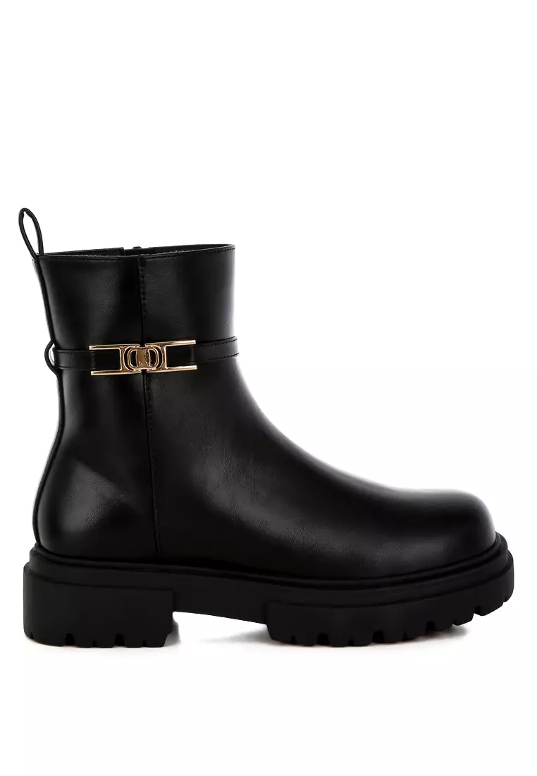Discount on London Rag  shoes - SKU: Buckle Belt Ankle Boots in Black