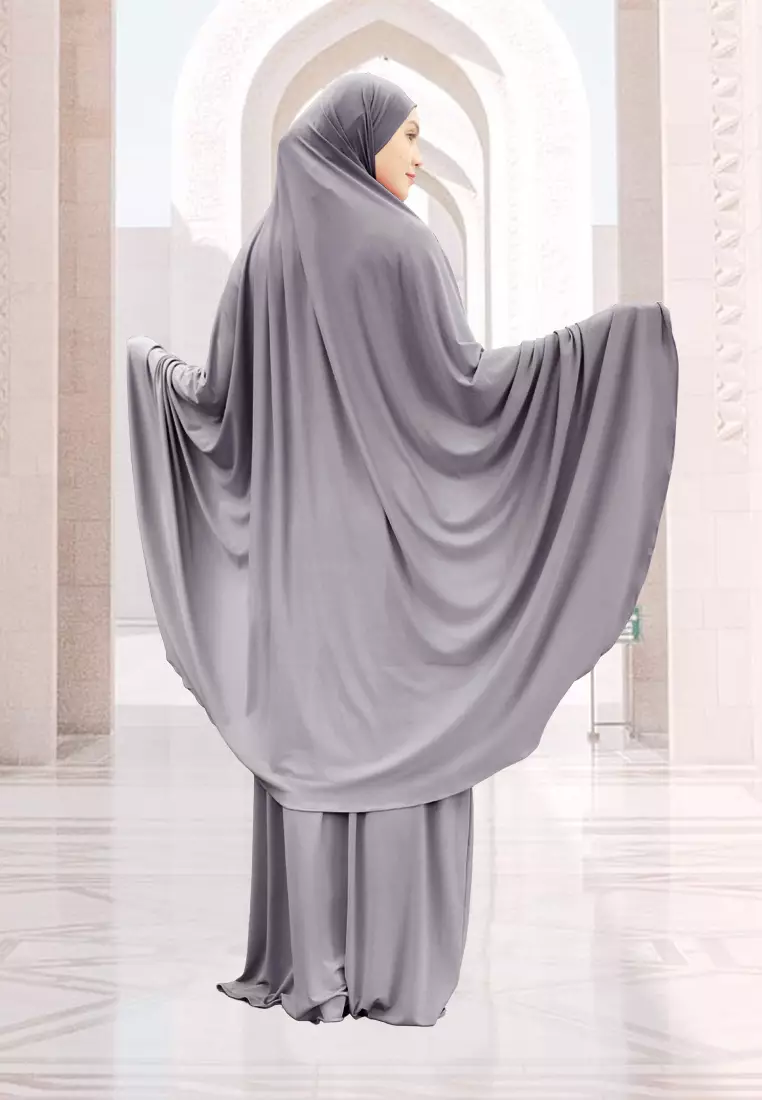 Zelena - Raudhia Prayer Set | Mukena French Khimar Set - Lava Grey - Dewasa