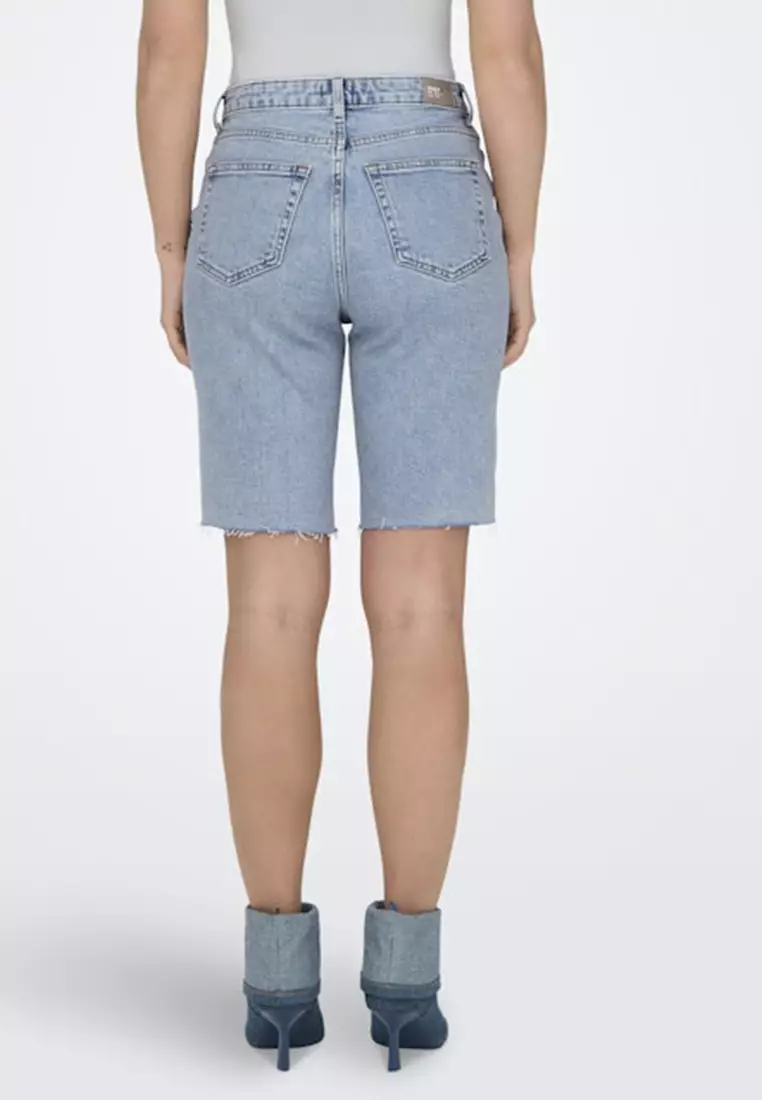 High Waist Long Denim Shorts
