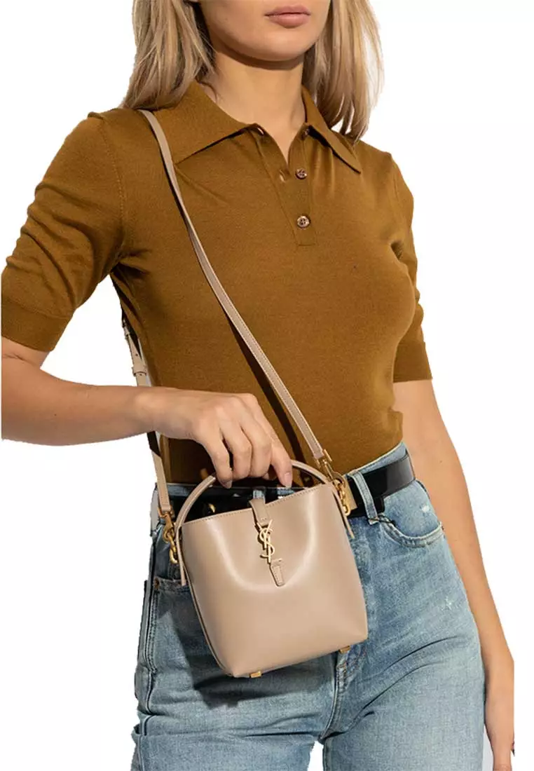 YSL LE 37 Mini Bucket Bag In Shiny Leather Dark Beige 7658702R20W2