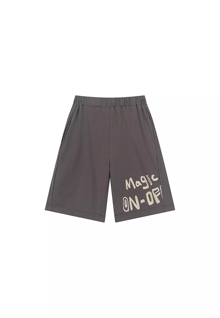 男童针织短裤中大童趣味印花设计阔腿裤