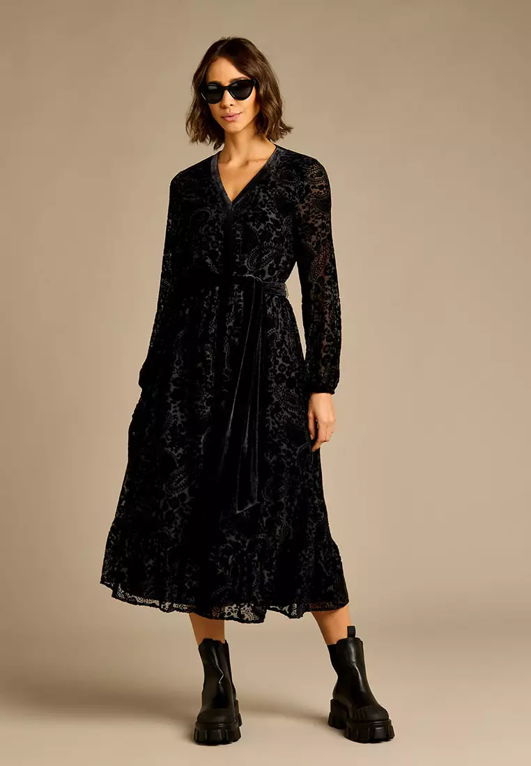 chinese dress ladies Plus Size Black Velvet Devore Cowl Neck Maxi Dress – Fashion//SZN main image 1