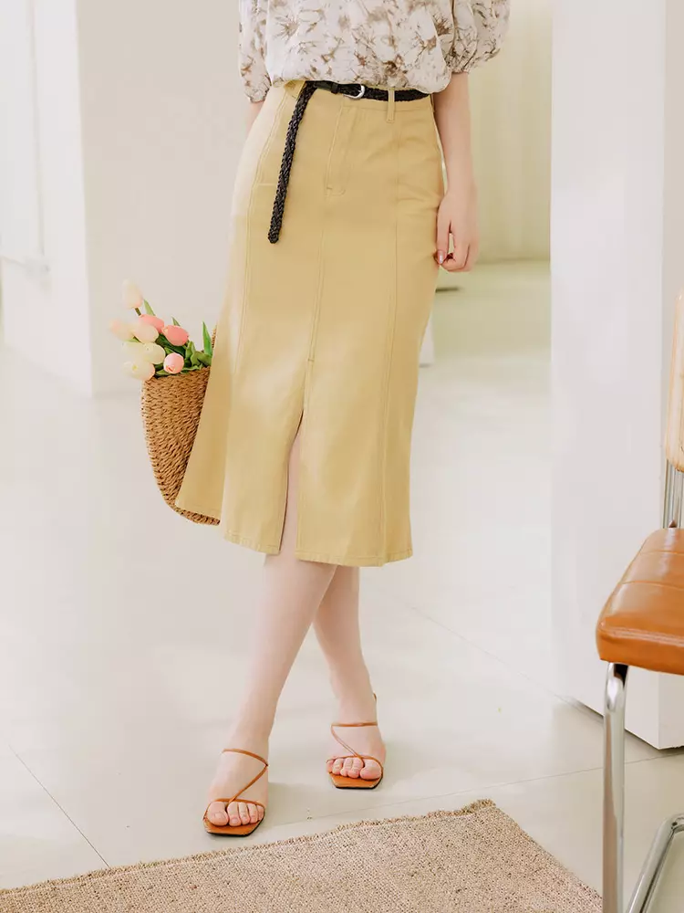 純棉素色前開衩魚尾裙《CA2906》