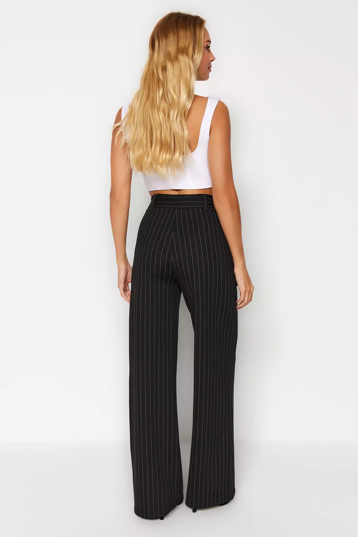 High Waist Striped Straight Trousers