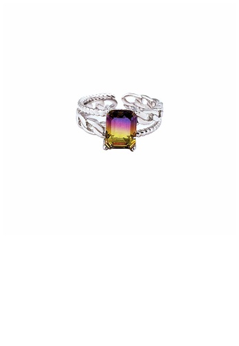 Glamorousky purple 925 Sterling Silver Fashion Simple Twist Double-layer Geometric Adjustable Opening Ring with Purple-yellow Cubic Zirconia 1EFB3AC5FFF7A2GS_1
