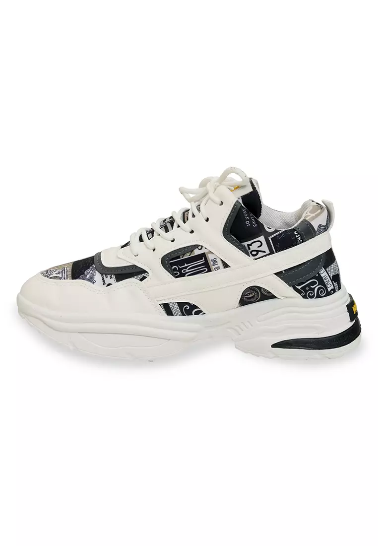 Anando Sepatu Sneakers Pria Stylish Design Casual Sporty Shoes Ringan Material Leather ORIGINAL - White Black