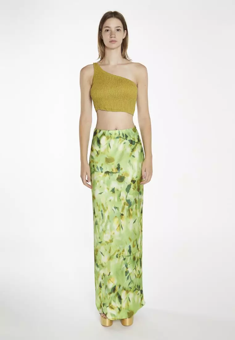 One Shoulder Shirred Crop Top