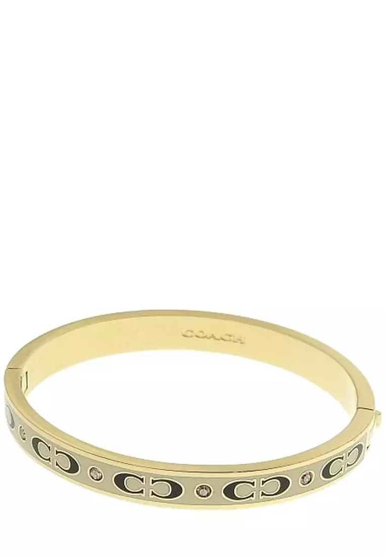 Signature Enamel Hinged Bangle Bracelet in Gold/ White CI904