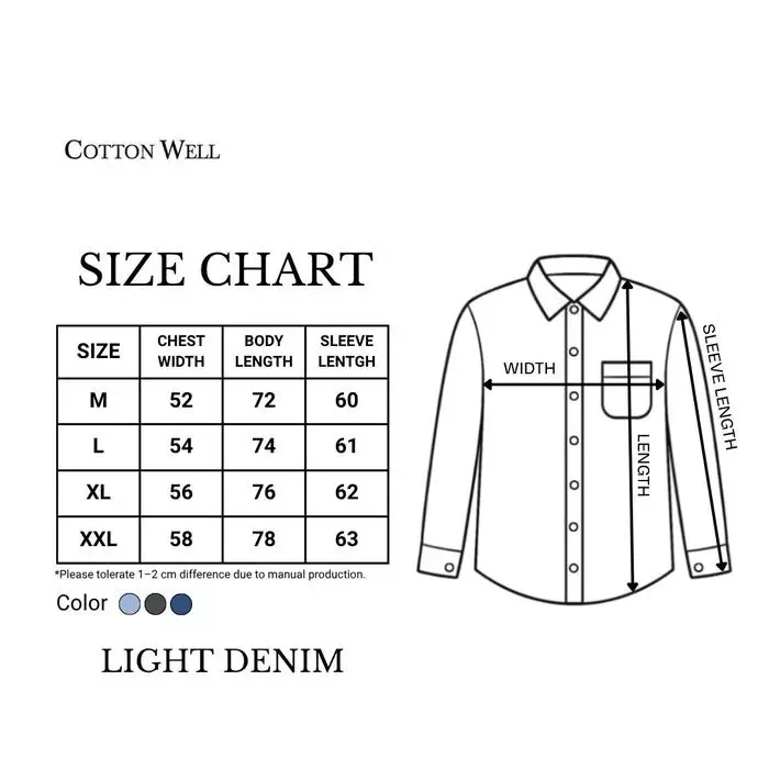 Cotton Well Light Denim Series in Denim Blue | Kemeja Lengan Panjang Denim Biru Tua