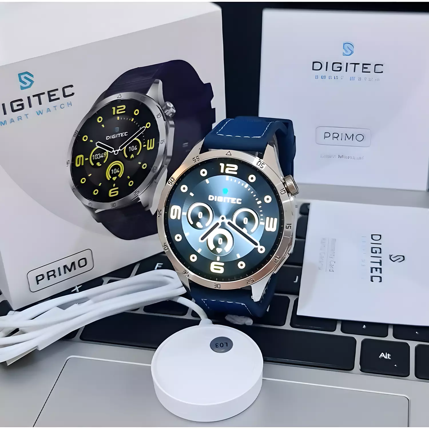 Digitec PRIMO - Jam Tangan Smartwatch Pria - Blue - Silicone + Nylon Strap