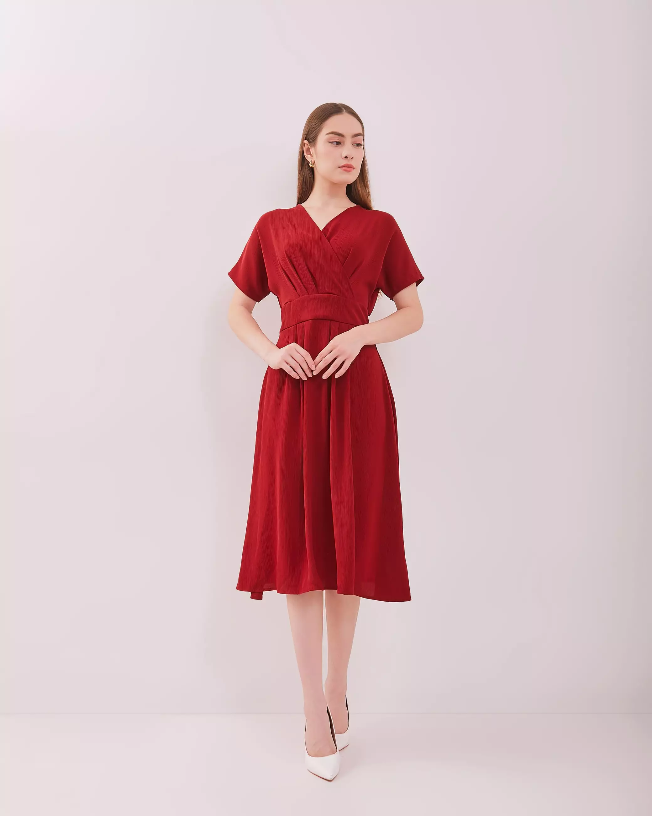 Urban Exchange Cecilia Red Dress - Gaun Midi Dress Kasual Dress Merah Natal Warna Red