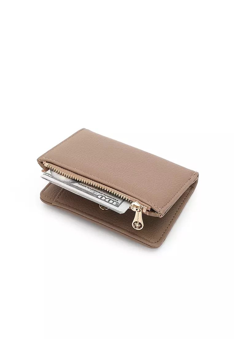 Women's 2 in 1 Purse/Wallet With Coin Compartment (Dompet Wanita 2 in 1 dengan Kompartmen Koin) - Krem Gelap