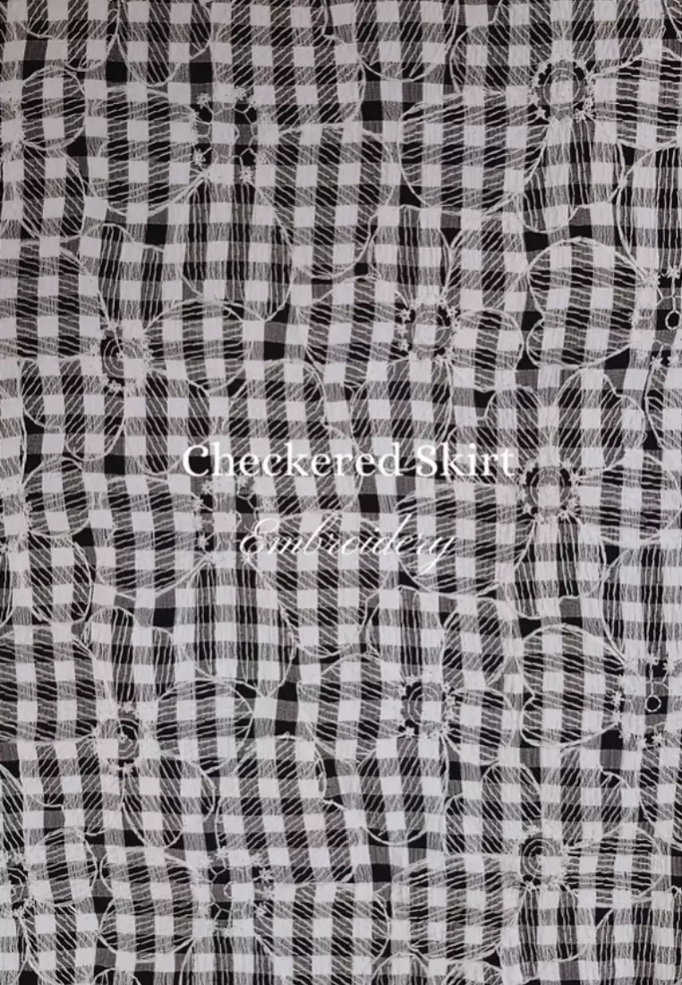 White Lace Kebaya & Black Checkered Skirt