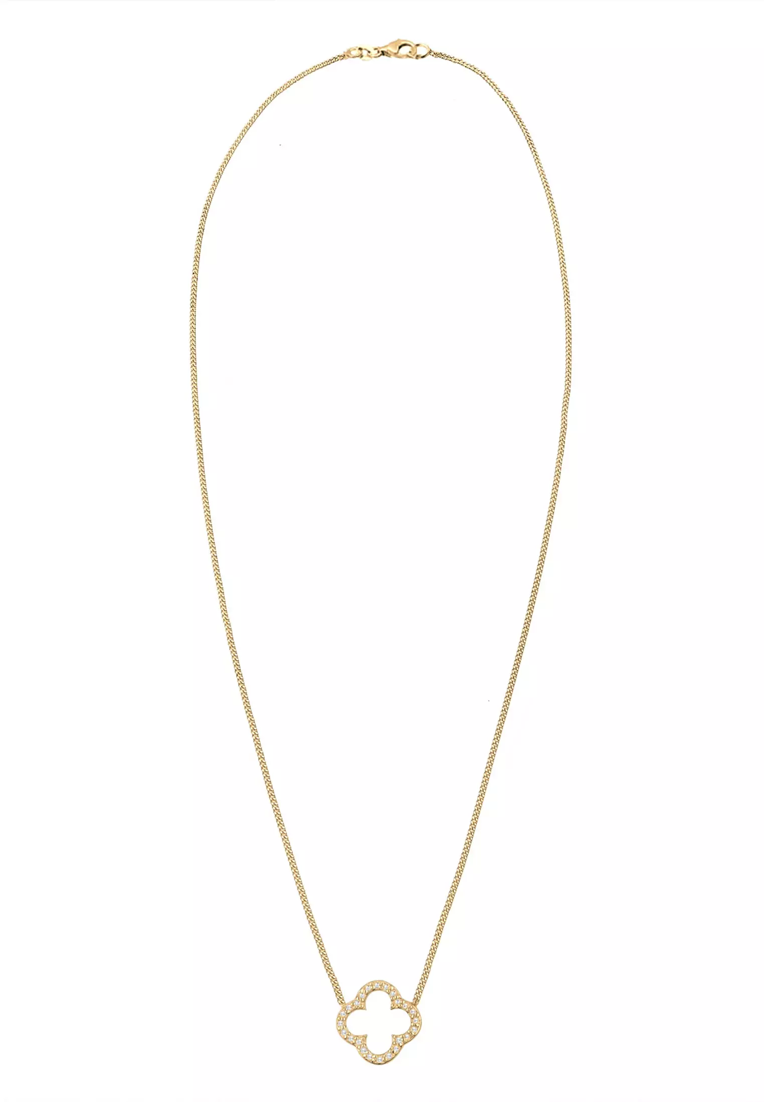 Necklace Cloverleaf Pendant Elegant Luck Zirconia Crystals Gold Plated