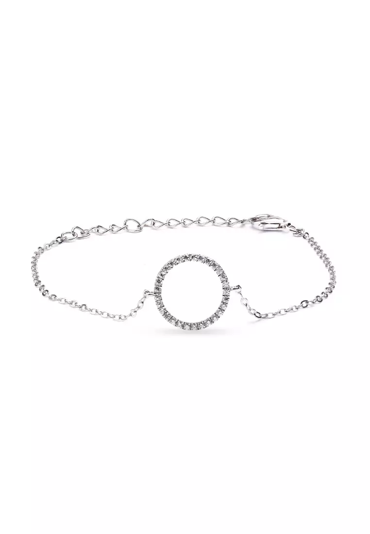 MILLENNE Minimal Circle Studded Cubic Zirconia White Gold Bracelet with 925 Sterling Silver