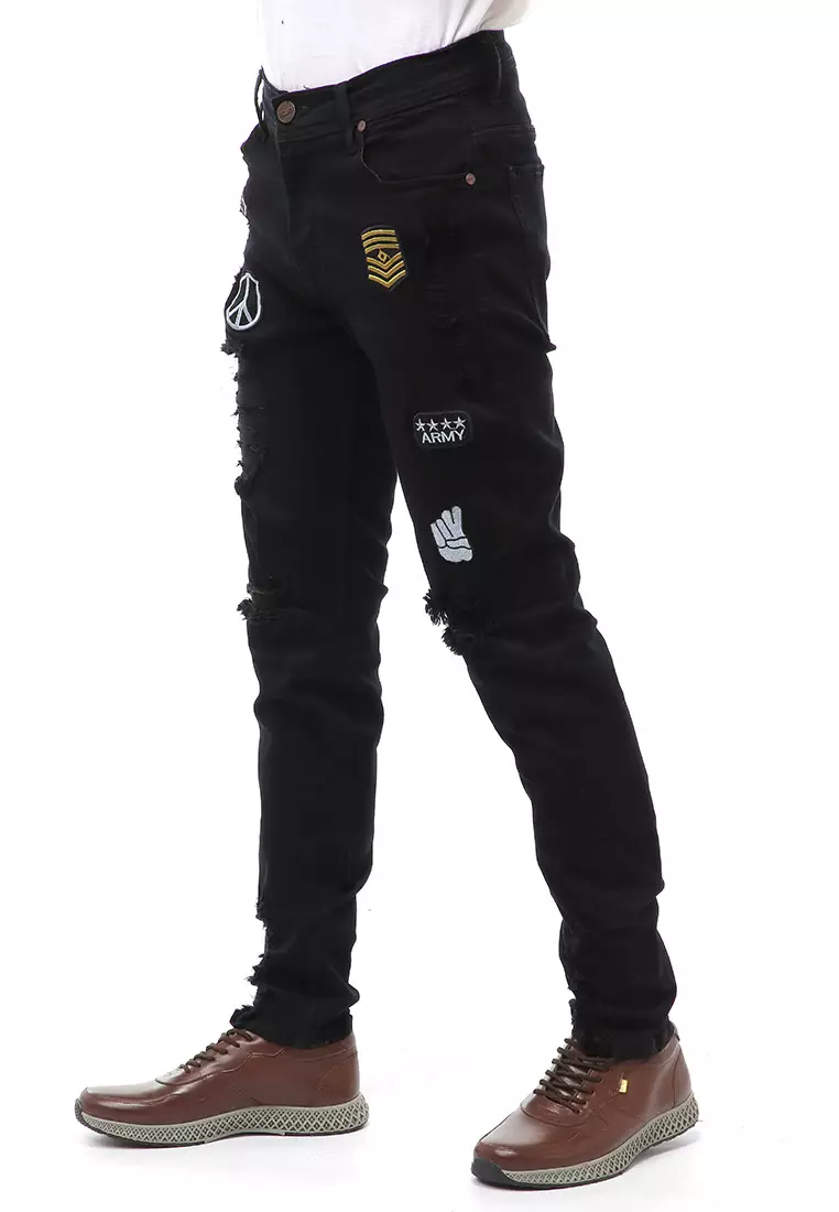 Locko Long Pants Celana Panjang Pria Ripped Jeans Material Denim ORIGINAL - Black