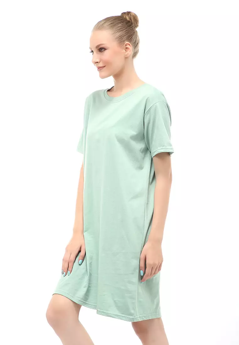 Finch Midi Dress Wanita Short Sleeves Motif Polos - Sage Green
