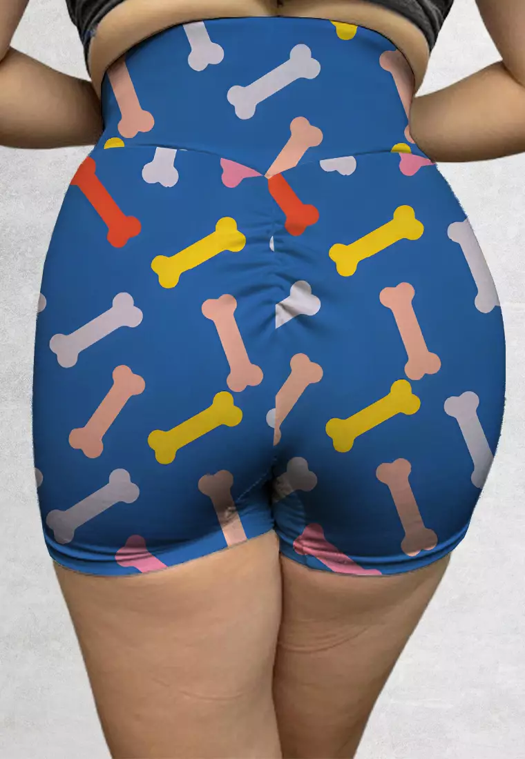 LB107 Legging Booty Shorts Motif "doggy bone" biru 3inch
