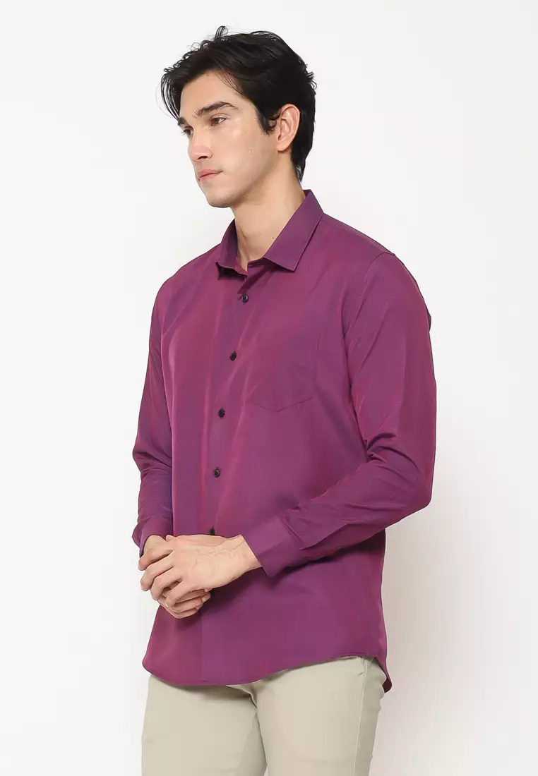 MAGINOT Kemeja Pria Basic Polos Panjang PURPLE