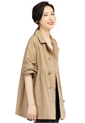 A-IN GIRLS beige Solid Color Double-Breasted Trench Coat 3F724AA5C6D085GS_1