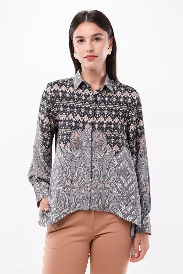 Minimal Ganita Ruffle Ethnic Shirt - Navy