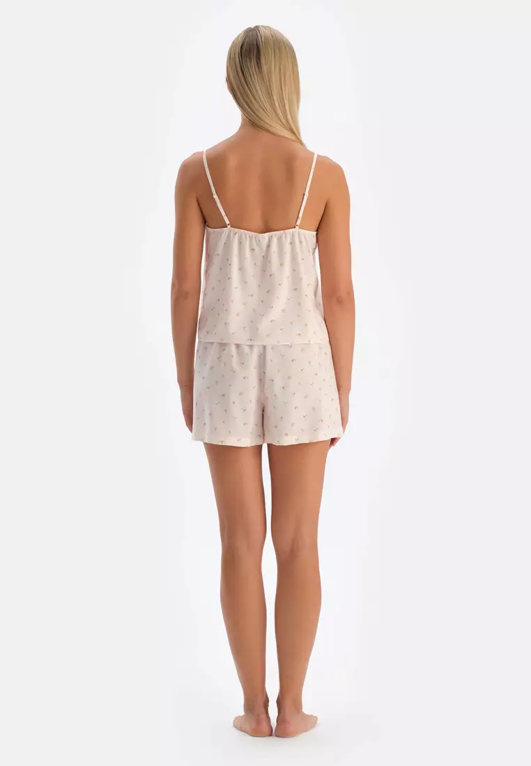 Off White Shorts, Floral Print, Regular, Short Leg, Sleepwear for Women