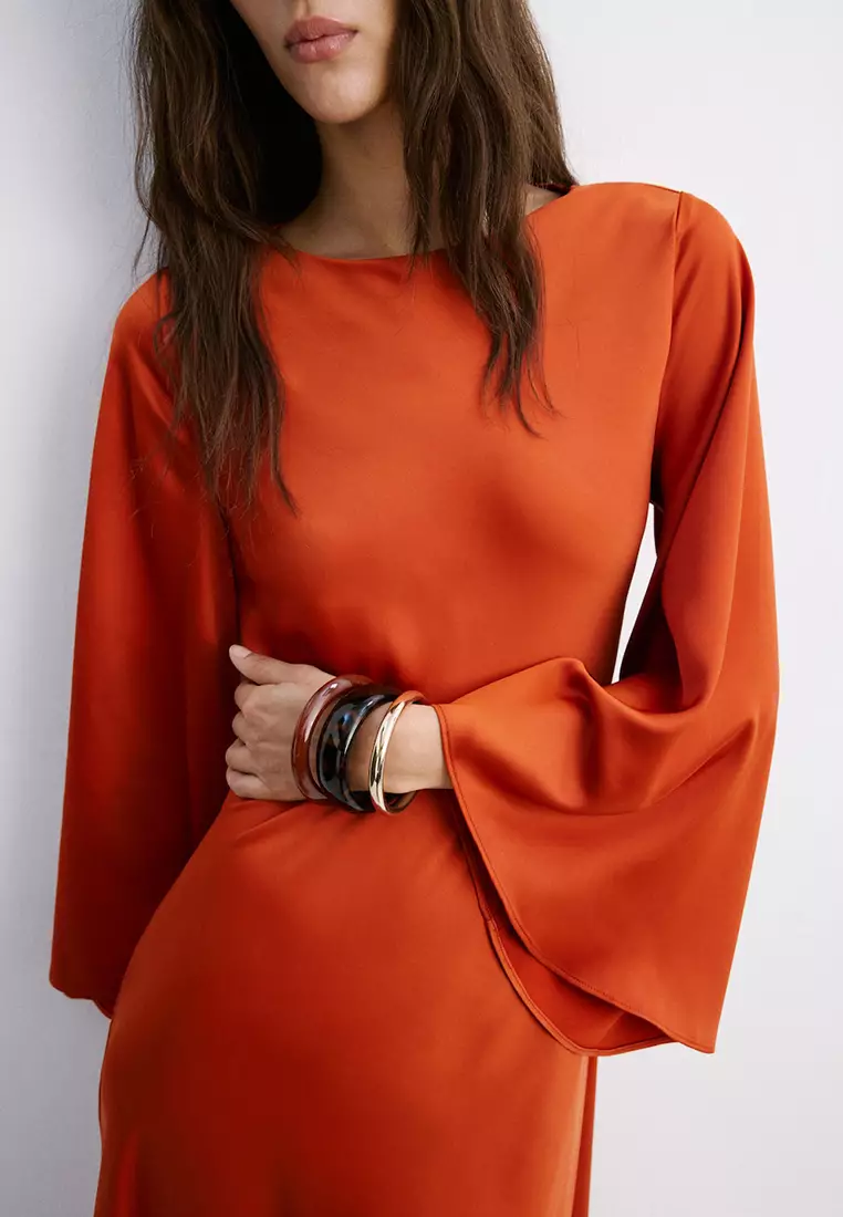 Flared-Sleeves Satin Dress
