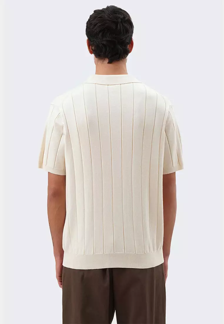 Men's Textured Ribbed Knit Polo with Hem Band - The New Standard