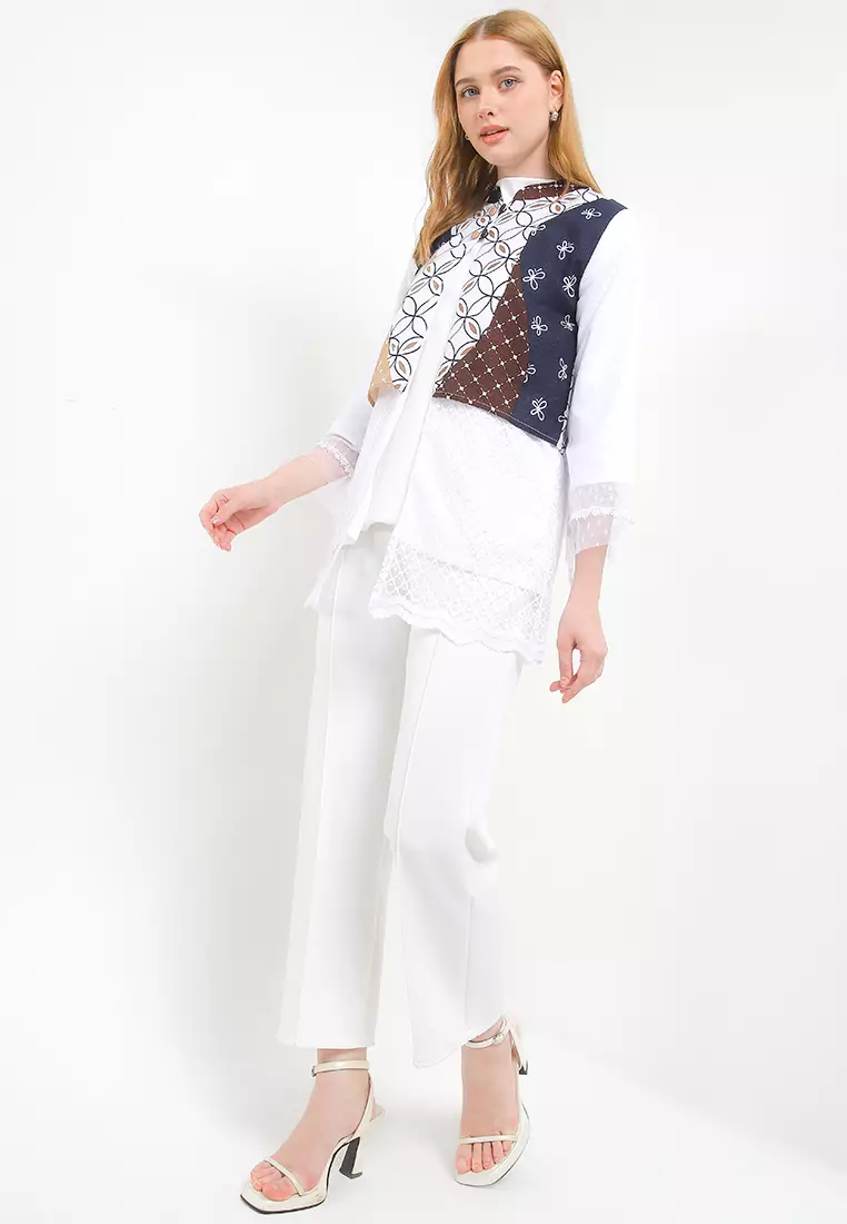 Outer Cardigan Vest Muslim Atasan Wanita Zahira White Putih Raya Premium Lengan Panjang