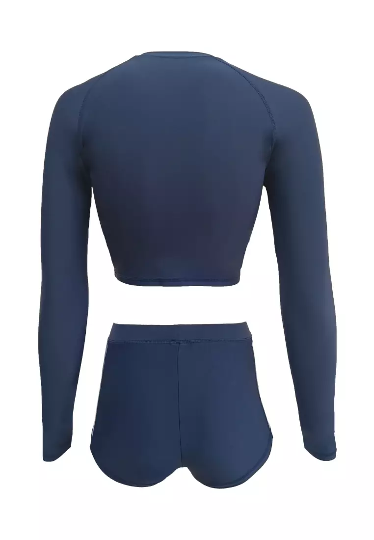 Blue Daisy Cropped Rashguard Boyleg Set Swimwear for Women