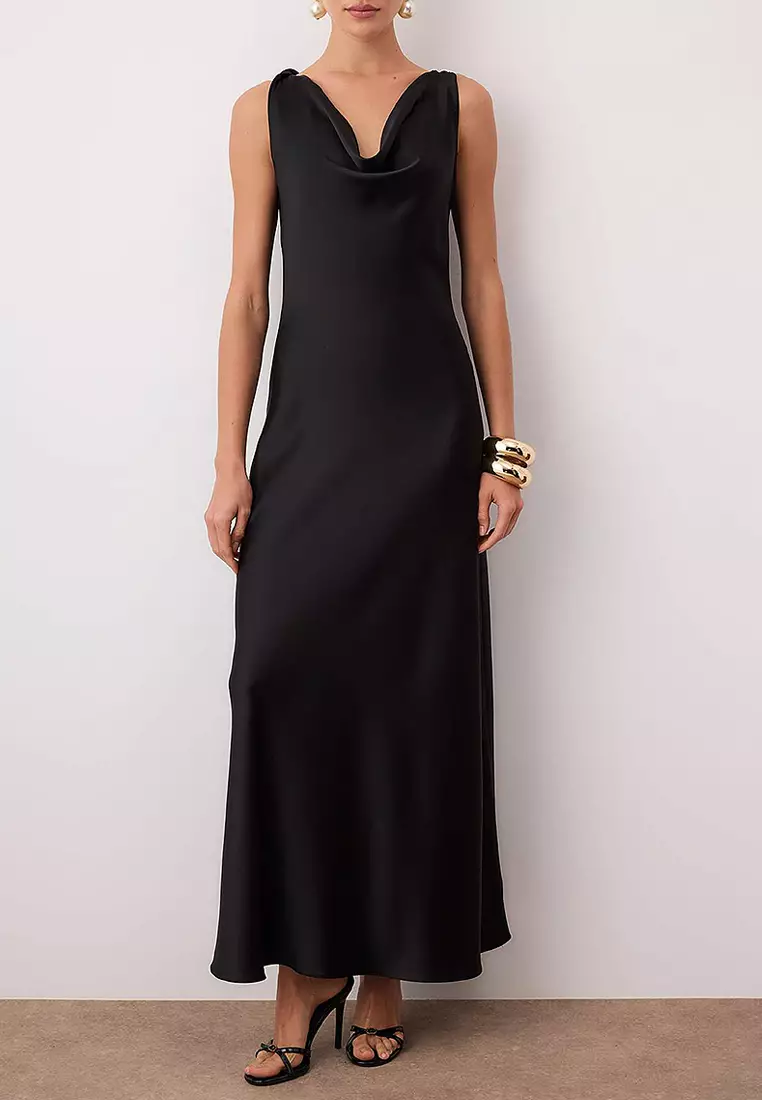 Cowl Neck Satin Maxi Chic Dress