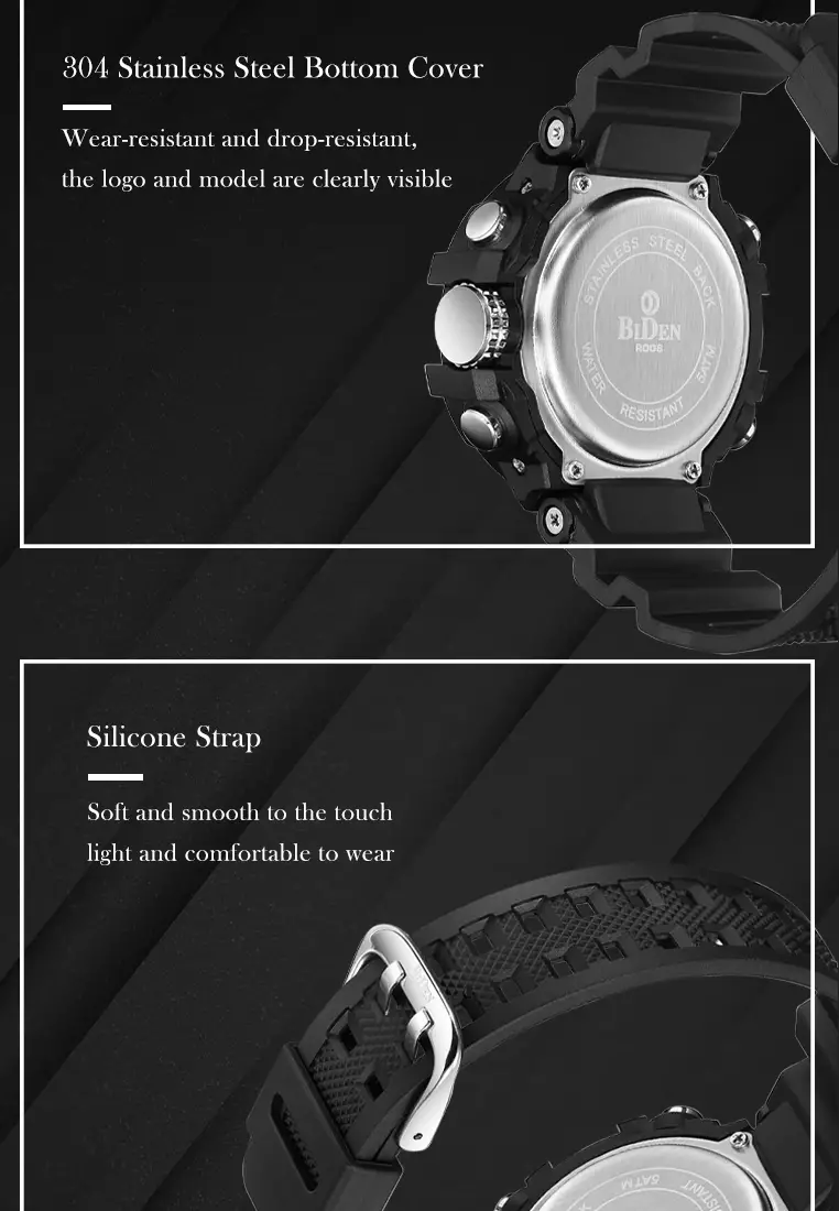 Jam Tangan Pria Digital&Analog Olahraga Pria Tahan Air Luminous Jam Tali Silikon