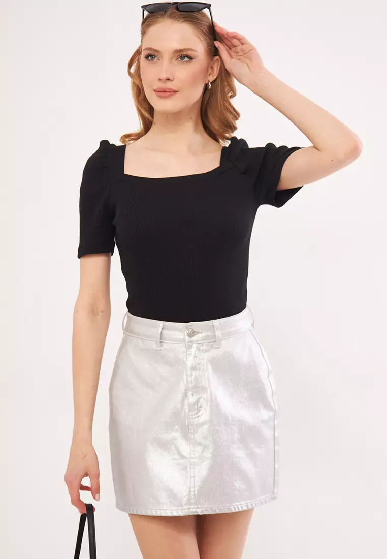 Square Neck Ribbed Blouse