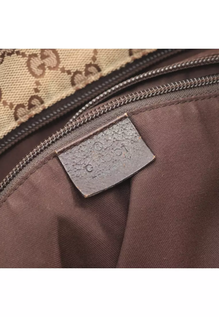 Pre-Loved Gucci GG canvas sherry line Handbag tote bag canvas leather beige multicolor