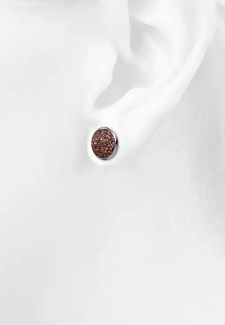 Amalgam White Gold Layered Pink Stone Stud Earrings 15mm