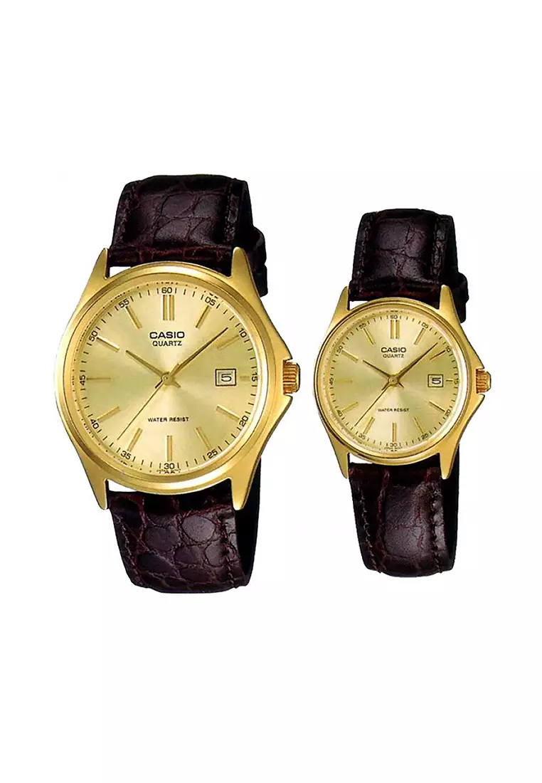 Couple Analog Watch MTP/LTP-1183Q-9A Brown Leather Strap