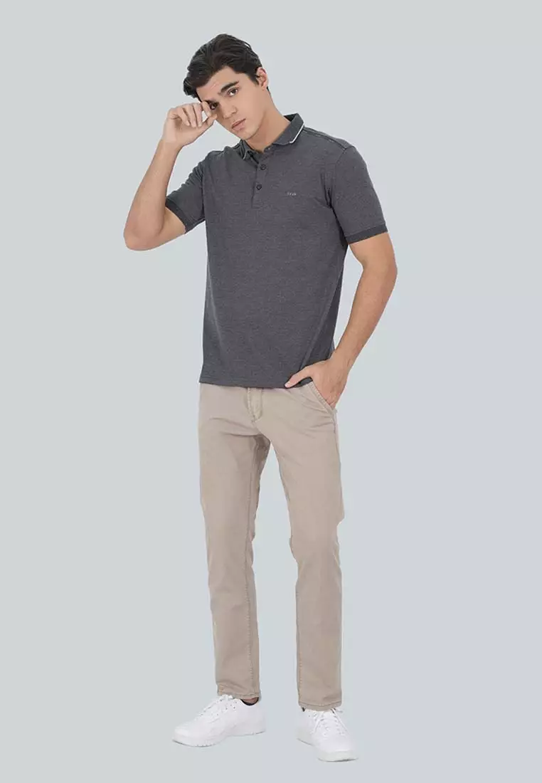 LGS - Kaos Polo Casual Pria - Lengan Pendek - Kerah Wangky - Warna Abu-abu - Slim Fit - JWS.325.C3558F.01.C