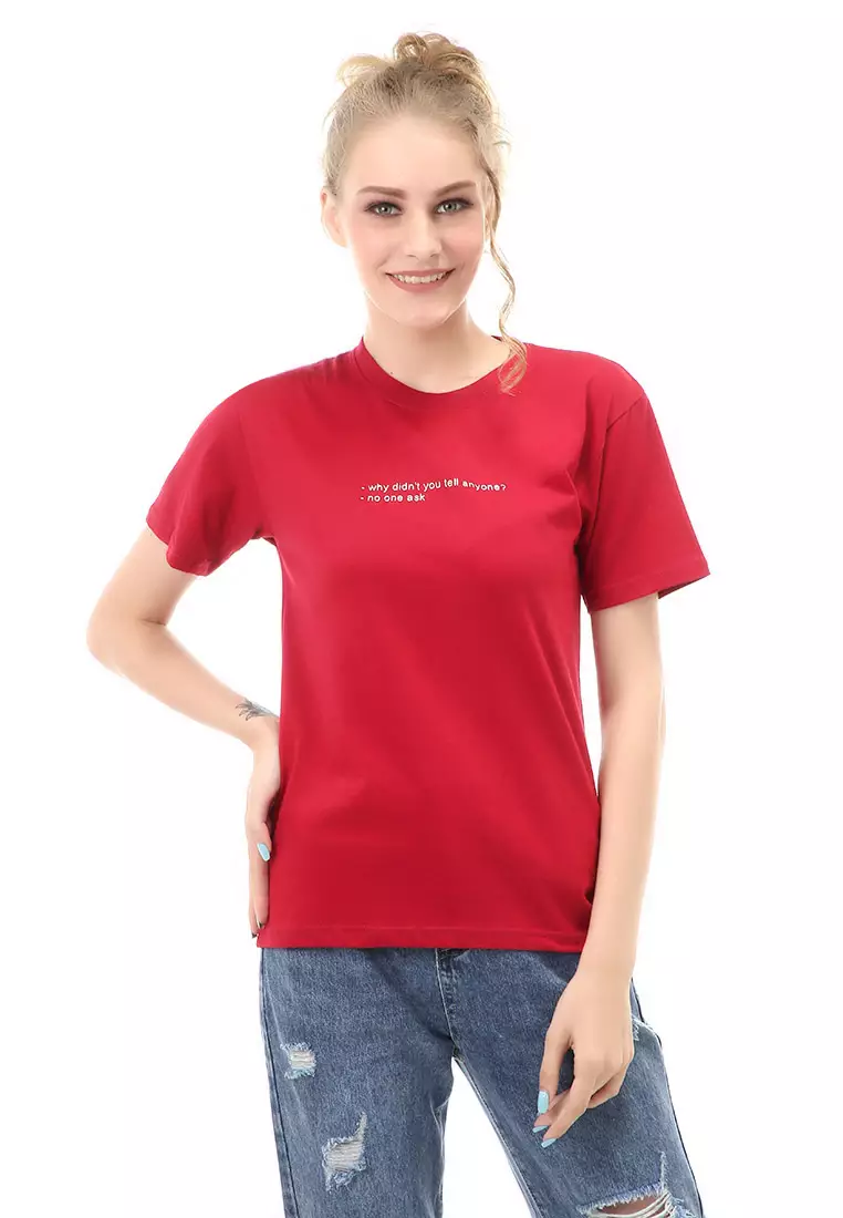 Genevie Kaos Kasual Wanita Why Didn't You Tell Anyone Material Cotton Combed ORIGINAL - Maroon