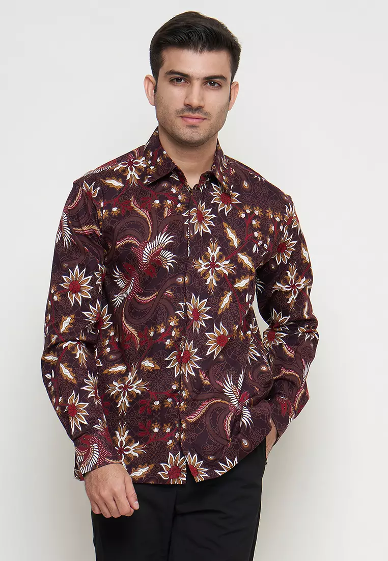 Regfit Barata Maroon Kemeja Batik Pria Lengan Panjang
