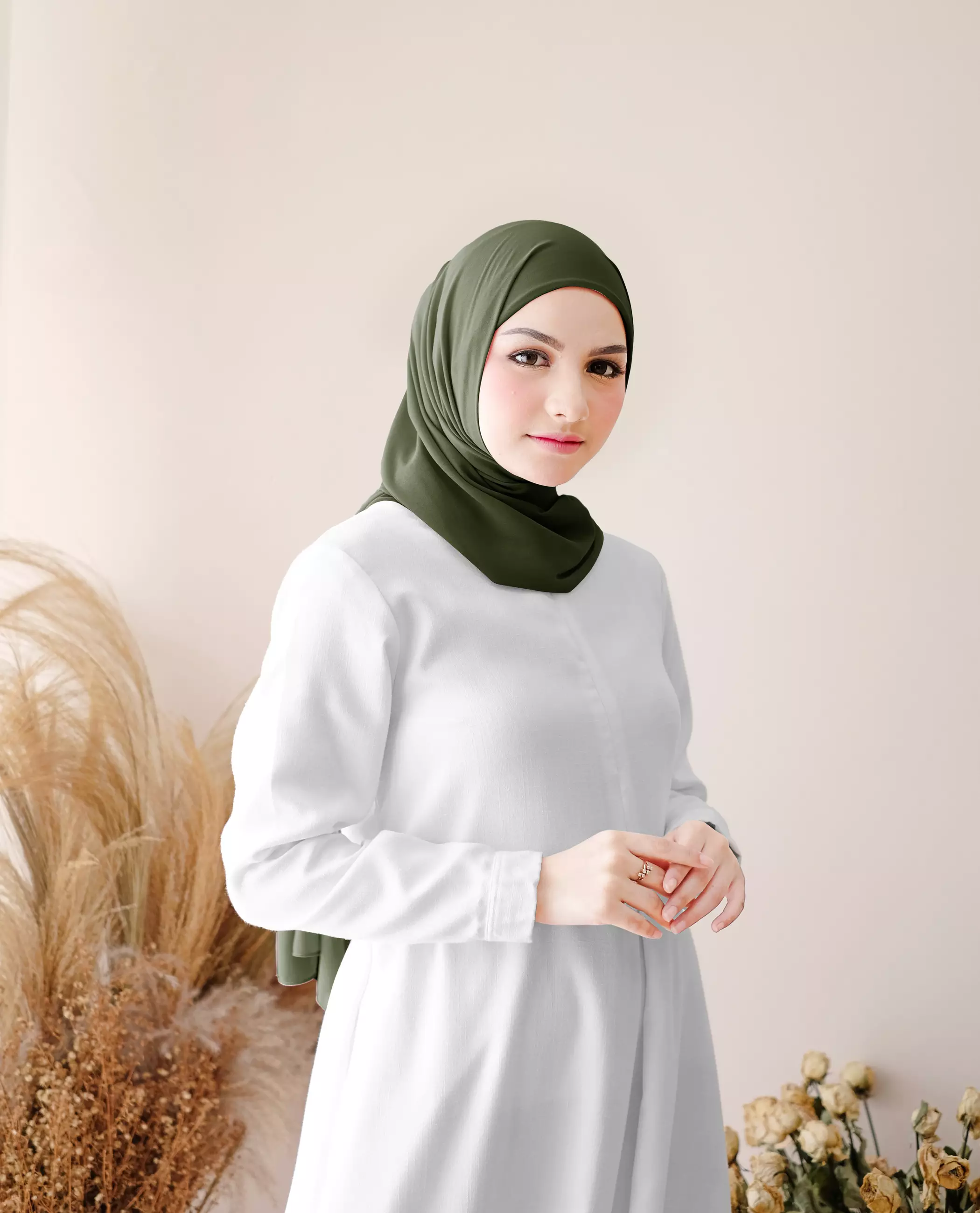 Pashmina Inner Instan 2in1 Ceruty Baby Doll - Army