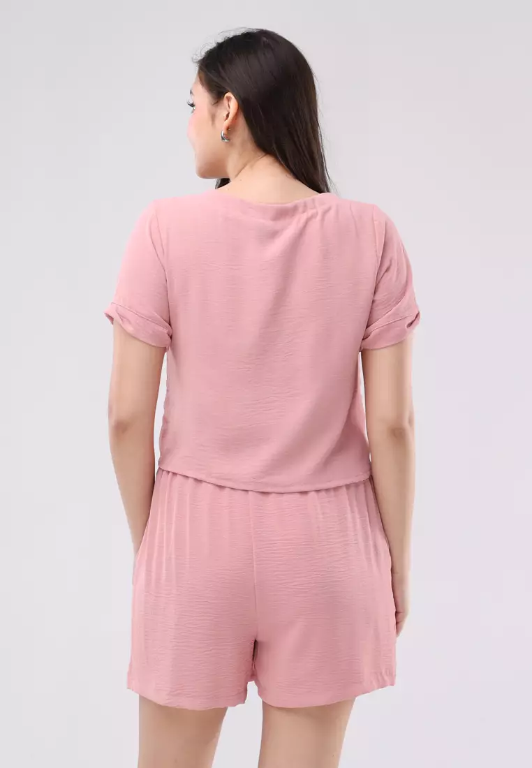 Linen Wrinkle Short Sleeves Terno Skort