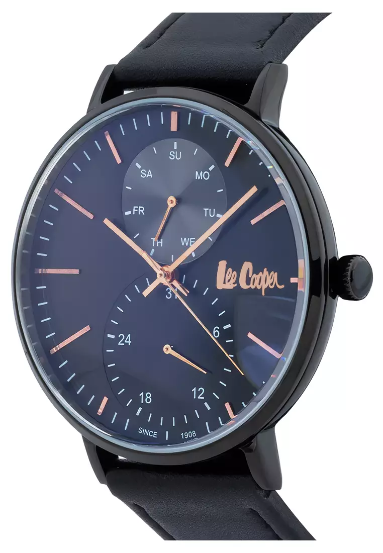 Lee Cooper Jam Tangan Analog Pria - Black Leather Strap - LC.0963-651